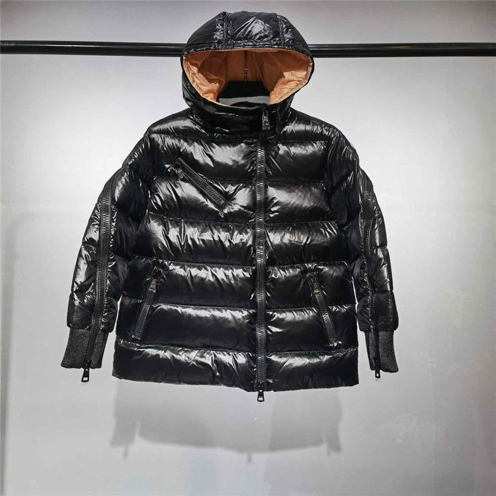 Moncer diagonal zipper down jacket black pink lining [2021100883 ...